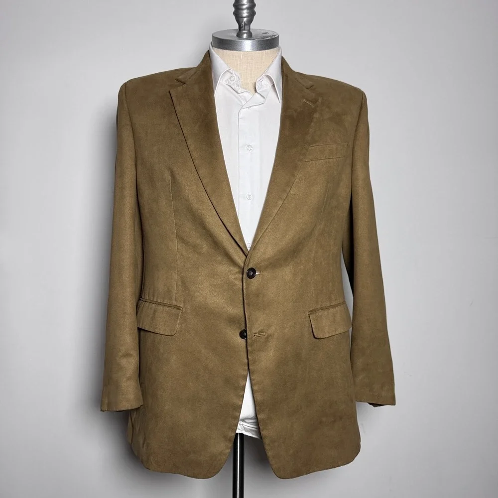Lauren‎ Ralph Lauren Blazer Mens 42L Brown Solid Faux Suede Sport Coat 2-Button